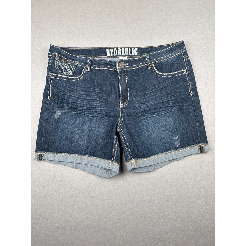 Hydraulic Denim Shorts Womens 24W Cuffed Thick Stitch Bermuda
